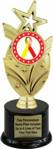 8 3/4" Red Yellow Ribbon Awareness Trophy Kit with Pedestal Base