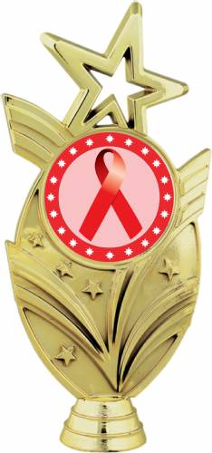 Gold 6 3/4" Red Ribbon Awareness Trophy Figure