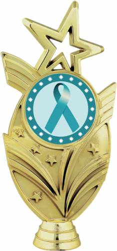 Gold 6 3/4" Teal Ribbon Awareness Trophy Figure