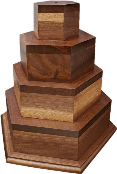 Genuine Walnut Hexagonal 4-tier Trophy Base 14 7/8" Made in USA