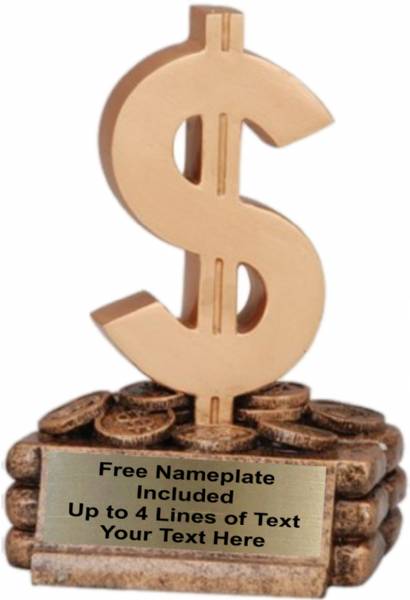 5 3/4" Gold Dollar Sign Resin Trophy