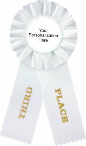 White 3rd Place Rosette Ribbon with Custom Insert