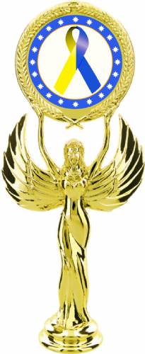 Gold 7 1/2" Blue Yellow Ribbon Awareness Trophy Figure
