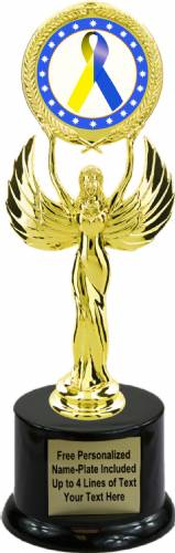 9 1/2" Blue Yellow Ribbon Awareness Trophy Kit with Pedestal Base