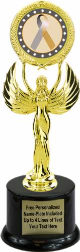 9 1/2" Gold Silver Ribbon Awareness Trophy Kit with Pedestal Base