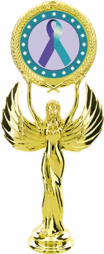 Gold 7 1/2" Purple Teal Ribbon Awareness Trophy Figure