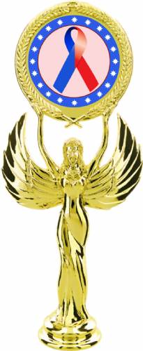 Gold 7 1/2" Red Blue Ribbon Awareness Trophy Figure