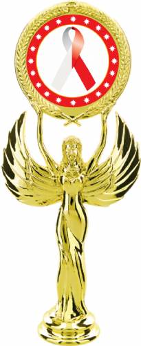 Gold 7 1/2" Red White Ribbon Awareness Trophy Figure
