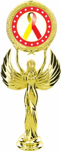 Gold 7 1/2" Red Yellow Ribbon Awareness Trophy Figure