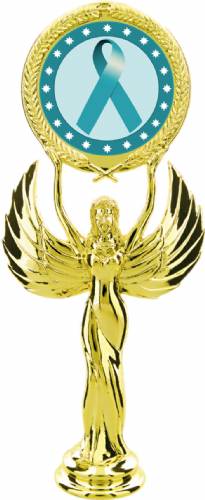 Gold 7 1/2" Teal Ribbon Awareness Trophy Figure