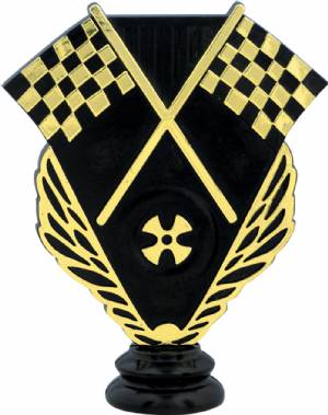 4 3/4" Racing Flags Black Gold Trophy Figure