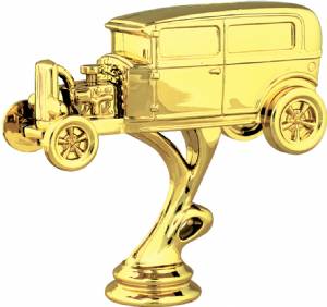 4 1/2" Hot Rod / Open Hood Car Gold Trophy Figure