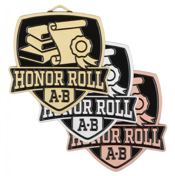 2 1/2" Honor Roll "A-B" Shield Series Award Medal