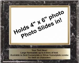 7" x 9" Black Marble Finish Plaque with Gold 4" x 6" Photo Holder