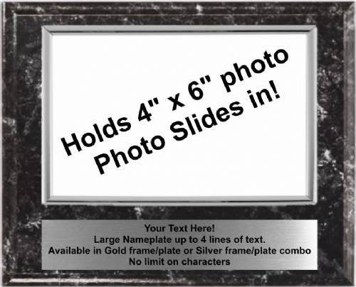 7" x 9" Black Marble Finish Plaque with Silver 4" x 6" Photo Holder