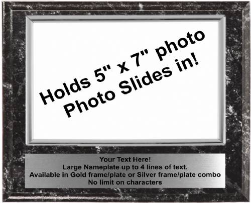 8" x 10" Black Marble Finish Plaque with Silver 5" x 7" Photo Holder