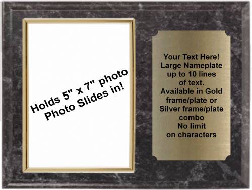 9" x 12" Black Marble Finish Plaque with Gold 5" x 7" Photo Holder