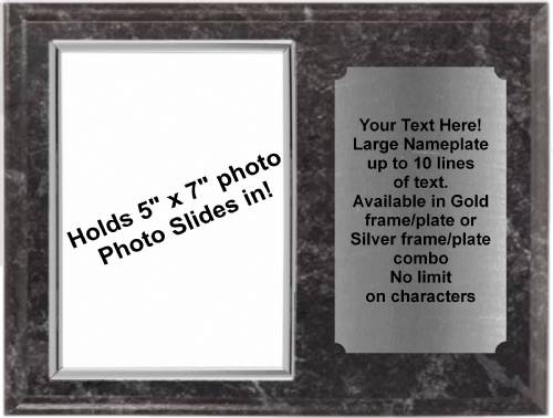 9" x 12" Black Marble Finish Plaque with Silver 5" x 7" Photo Holder