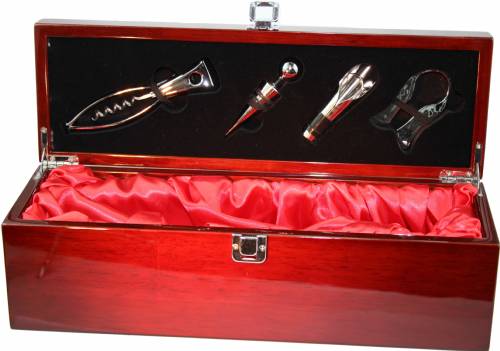 Rosewood Piano Finish Single Wine Box with Tools  Gift Set