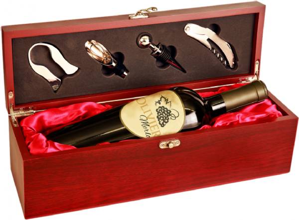 Rosewood Finish Single Wine Box with Tools Gift Set #6