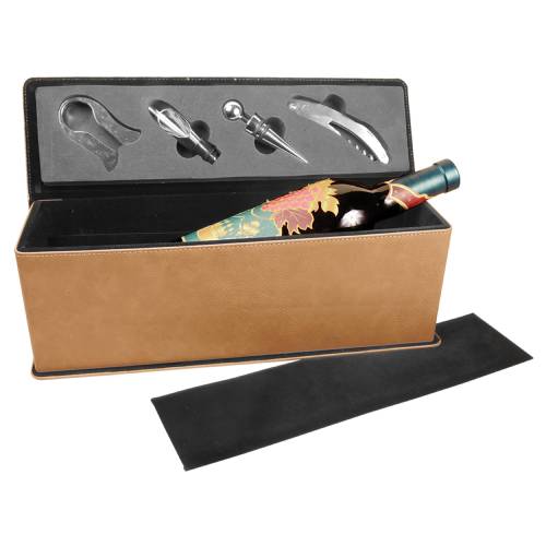 Light Brown Leatherette Single Wine Box with Tools