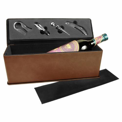 Dark Brown Leatherette Single Wine Box with Tools
