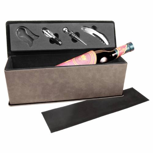 Gray Leatherette Single Wine Box with Tools