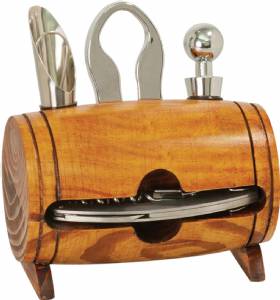 Wood Barrel 4 Piece Wine Tool Set