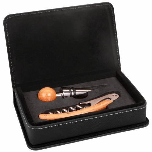 Black / Gold Leatherette Two Piece Wine Tool Set