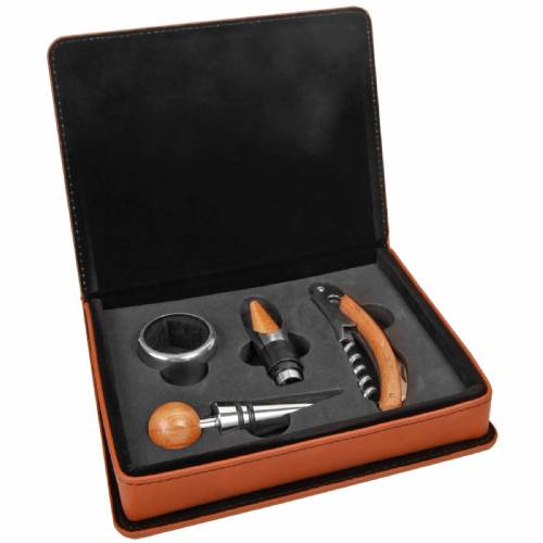 Rawhide Leatherette Four Piece Wine Tool Set