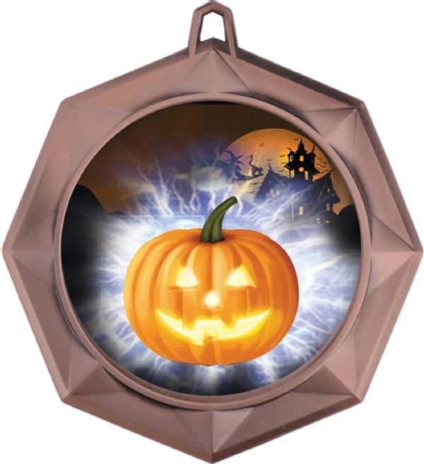 3" Antique Finish Octagon Halloween Award Medal #4