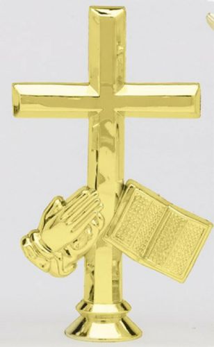 5 1/2" Cross w/ Bible and Hands Gold Trophy Figure