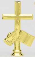 5 1/2" Cross w/ Bible and Hands Gold Trophy Figure