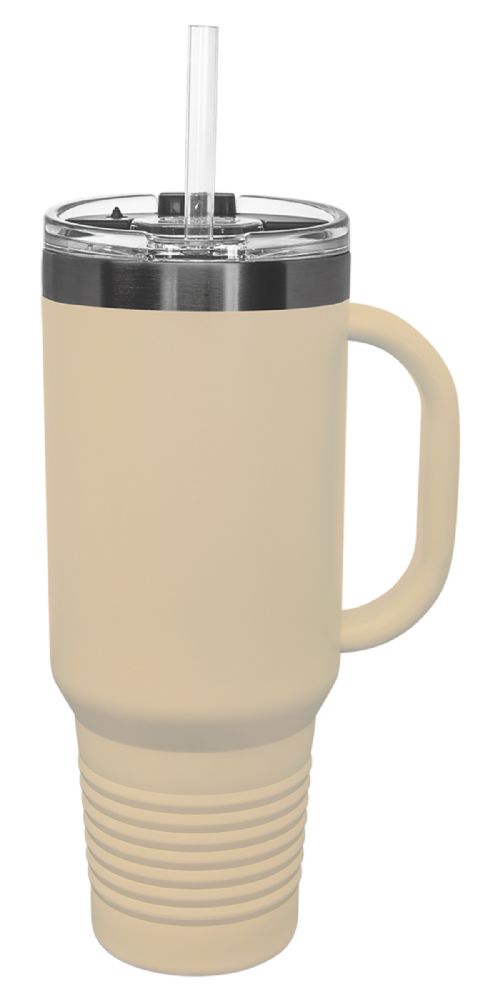 Warm Sand/Ghost Black 40oz Polar Camel ION-Plated Vacuum Insulated Travel Mug with Straw