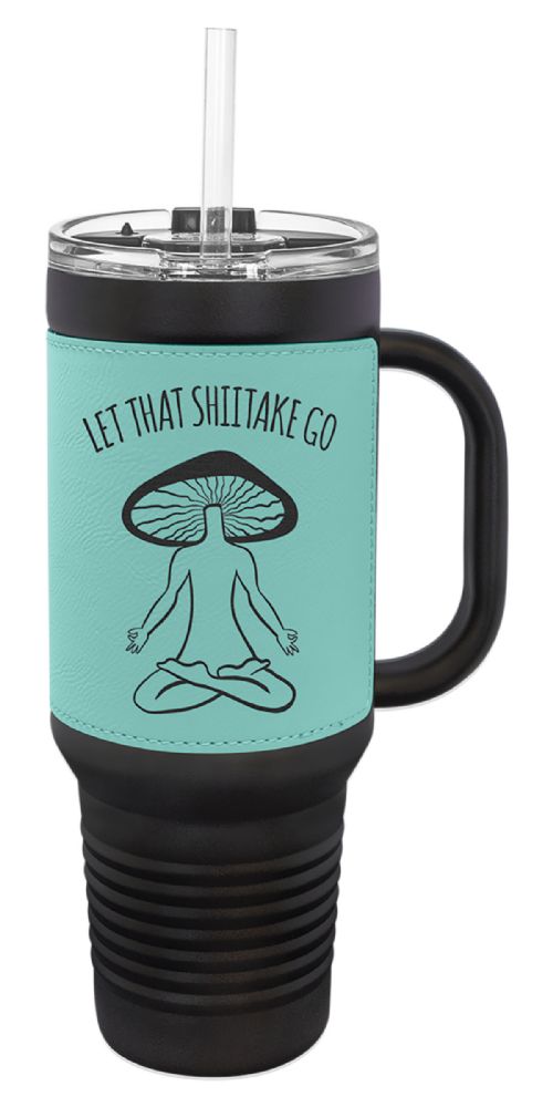 Black 40oz Polar Camel Vacuum Insulated Travel Mug with Teal/Black Leatherette Grip and Straw #2