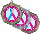 Light Blue Pink Ribbon Awareness 3" Award Medal