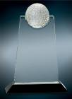 9" Clear Crystal Tablet with Inset Golf Ball on Black Pedestal Base