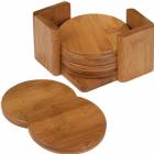 Bamboo Round 6 Coaster Set with Holder