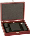 6 oz. Matte Black Stainless Steel Flask Set Rosewood Finish Box