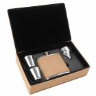 6 oz. Light Brown Leatherette Flask Gift Set