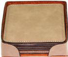 4" Light Brown Square Leatherette 6-Coaster Set