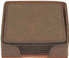 4" Dark Brown Square Leatherette 6-Coaster Set