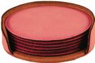 4" Pink Round Leatherette 6-Coaster Set