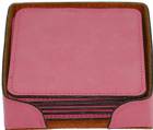 4" Pink Square Leatherette 6-Coaster Set