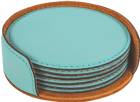 4" Teal Round Leatherette 6-Coaster Set