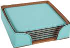 4" Teal Square Leatherette 6-Coaster Set