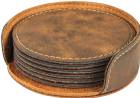 4" Rustic Round Leatherette 6-Coaster Set