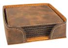 4" Rustic Square Leatherette 6-Coaster Set