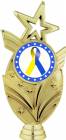 Gold 6 3/4" Blue Yellow Ribbon Awareness Trophy Figure