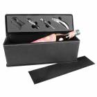 Black / Silver Leatherette Single Wine Box with Tools